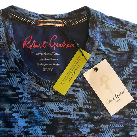 NWT Robert Graham Blue Deke V-Neck T-shirt XL | abstract camouflage AOP tee camo - Picture 3 of 4